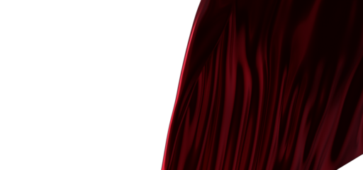 3d render of abstract red cloth falling. Silk drapery flies away.