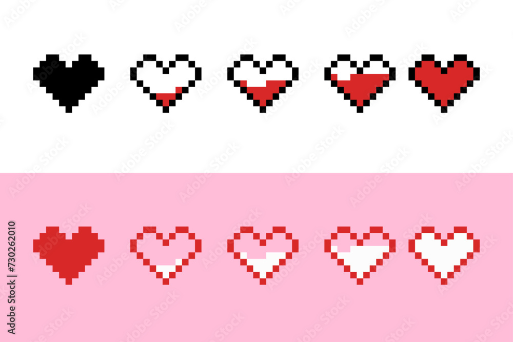 Aufkleber collection pixel art outline sets icons of heart sign variations in color.heart icon in pixelated st