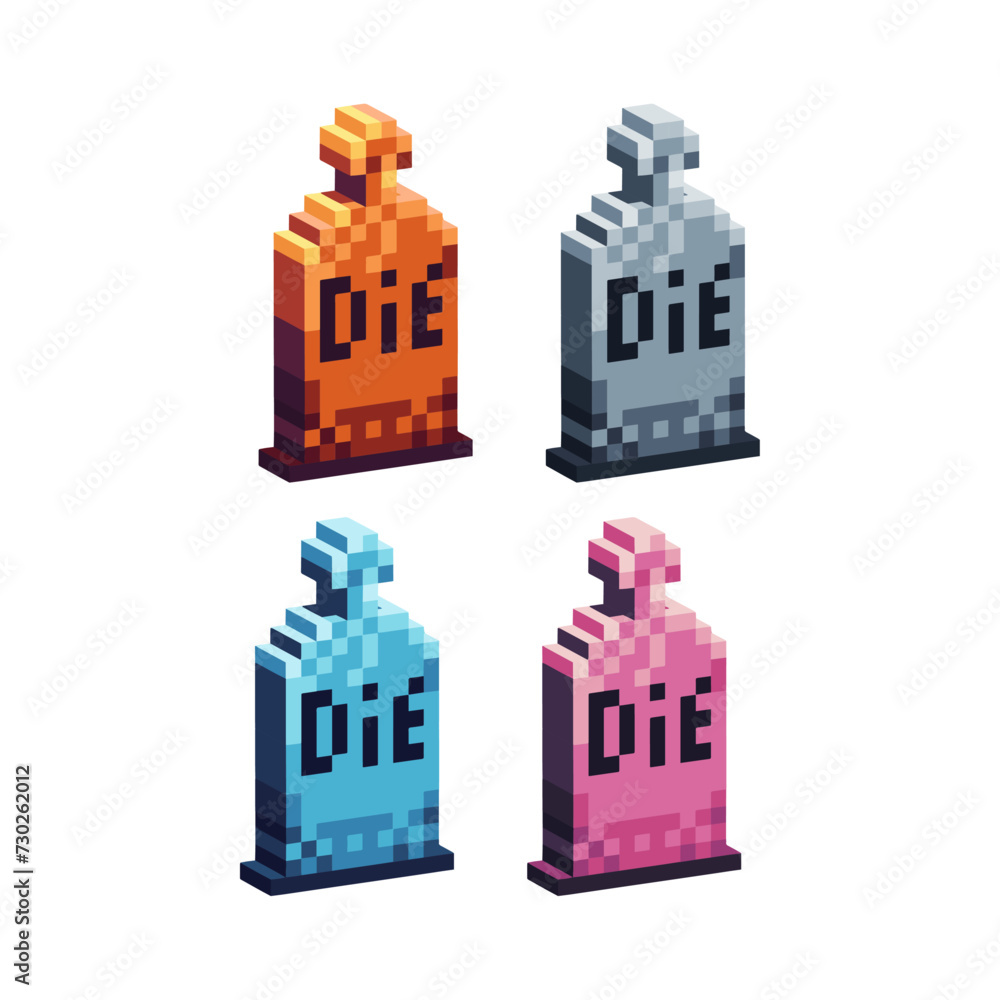 Poster isometric pixel art 3d of grave icon for items asset. isolated stone grave halloween icon on pixel b