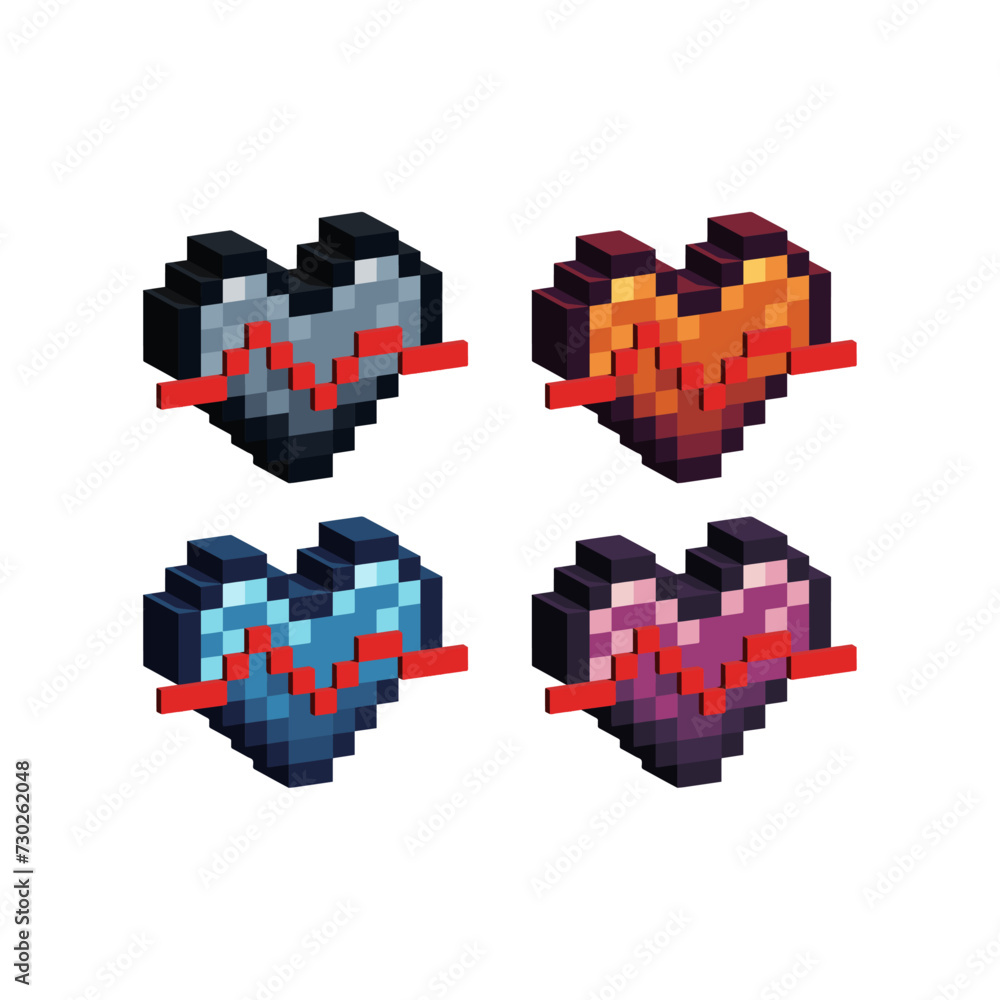 Poster isometric pixel art 3d of heart wave icon for items asset. isolated icon heart on pixel bits style.8