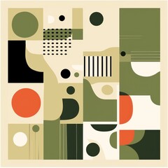A Khaki poster featuring various abstract design elements, in the style of pop art