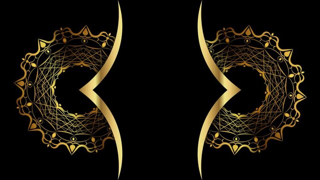 Animation of Luxury mandalas background with gold frame in arabesque pattern Arabic style. Motion Graphics Video Mandala Rotating on Both Sides. Elegant black Background and copy space for you text