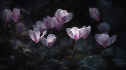 Cyclamen flowers in a dynamic dance of vibrant colors.