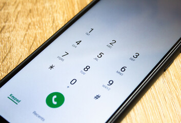 Smartphone screen with dialing keys. Phone call, concept.