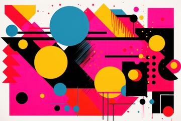 A Magenta poster featuring various abstract design elements, in the style of pop art
