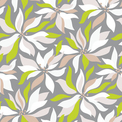 Seamless pattern with abstract flowers and leaves