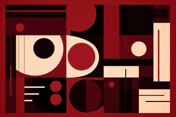 A Maroon poster featuring various abstract design elements, in the style of pop art 