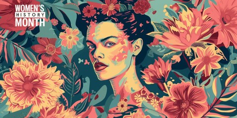 WOMEN'S HISTORY MONTH with an image of a woman with flowers Generative AI