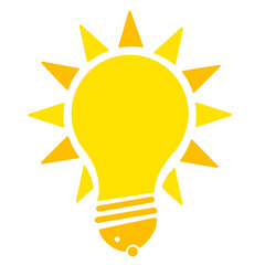 New idea symbol, flat bright cartoon bulb. Idea icon, circle logo,