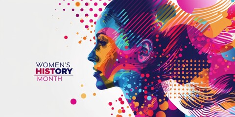 WOMEN'S HISTORY MONTH with a colorful image of the head of a woman Generative AI