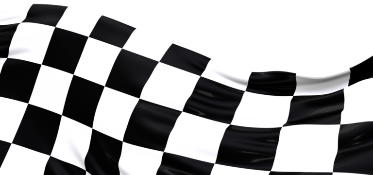 Wavy racing checkered flag with diagonal folds. Realistic 3d render