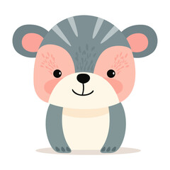 Flat illustration of a stylized cute bear. Cartoon baby bear, cute character for kids. Vector illustration