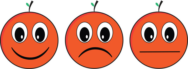 Three emoticons of orange faces showing expressions