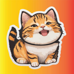 Vector Illustration Cute Cat Sticker Design,