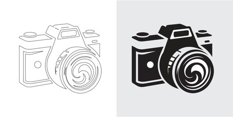 Creative Black Logo Design with Abstract Camera Symbol Vector Illustration