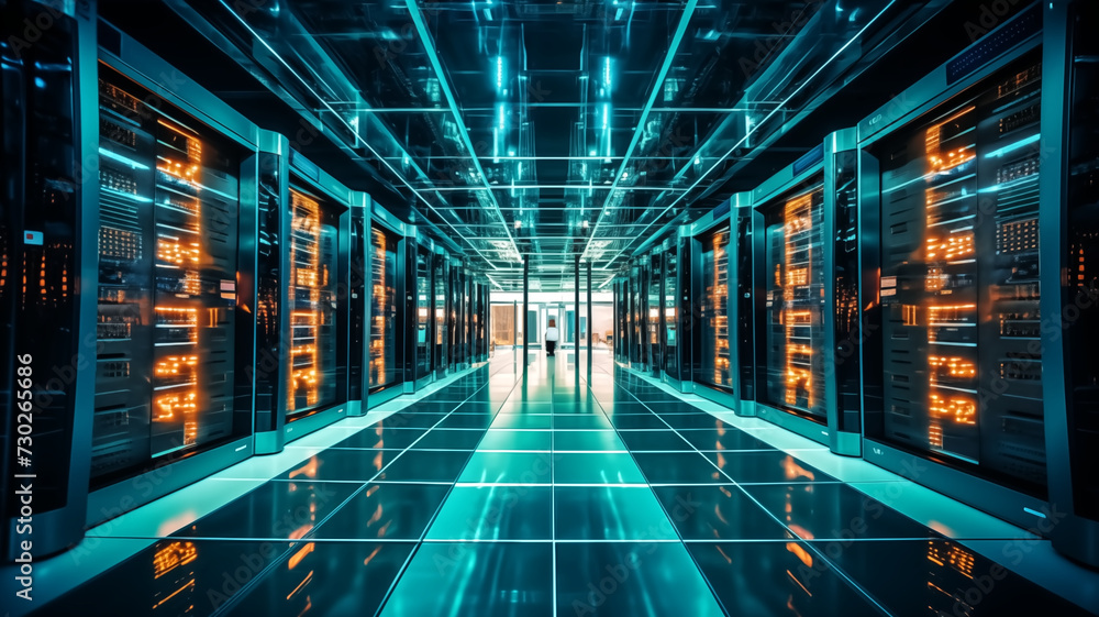Aufkleber 3d rendering server room data center with servers in datacenter