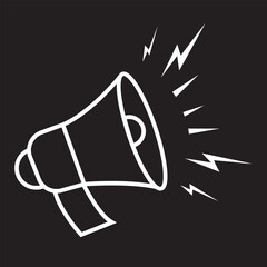 Megaphone icon, loud speaker icon isolated on black background.  Loudspeaker symbol, Megaphone vector, logo. Vector illustration.