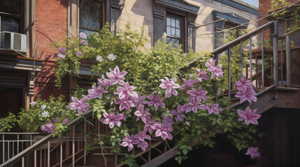 Clematis cascading in an urban oasis.