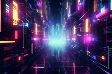 Neon infused abstract cyberpunk pattern creating an immersive digital ambiance