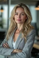 Fototapeta premium Corporate Business Photography of a Charismatic Business Woman Influencing the Corporate Landscape, Generative AI