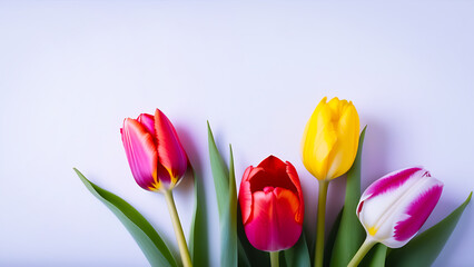 Naklejka premium bouquet of red and yellow tulips. Spring time