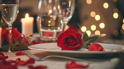 Obraz na płótnie Canvas Romantic dinner table setting valentine generative ai