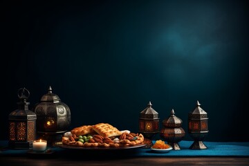 Fototapeta premium Ramadan iftar table with copy space design