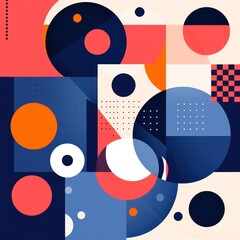 A Navy Blue poster featuring various abstract design elements, in the style of pop art