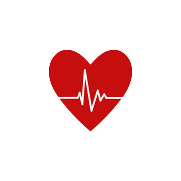 Red heart with hearbeat icon on white background. Vector illustration