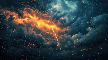 Stormy sky with lightning and rain, ai generative