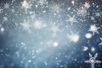 Fototapeta premium Sparkling silver snowflakes on a background of shimmering snowfall.