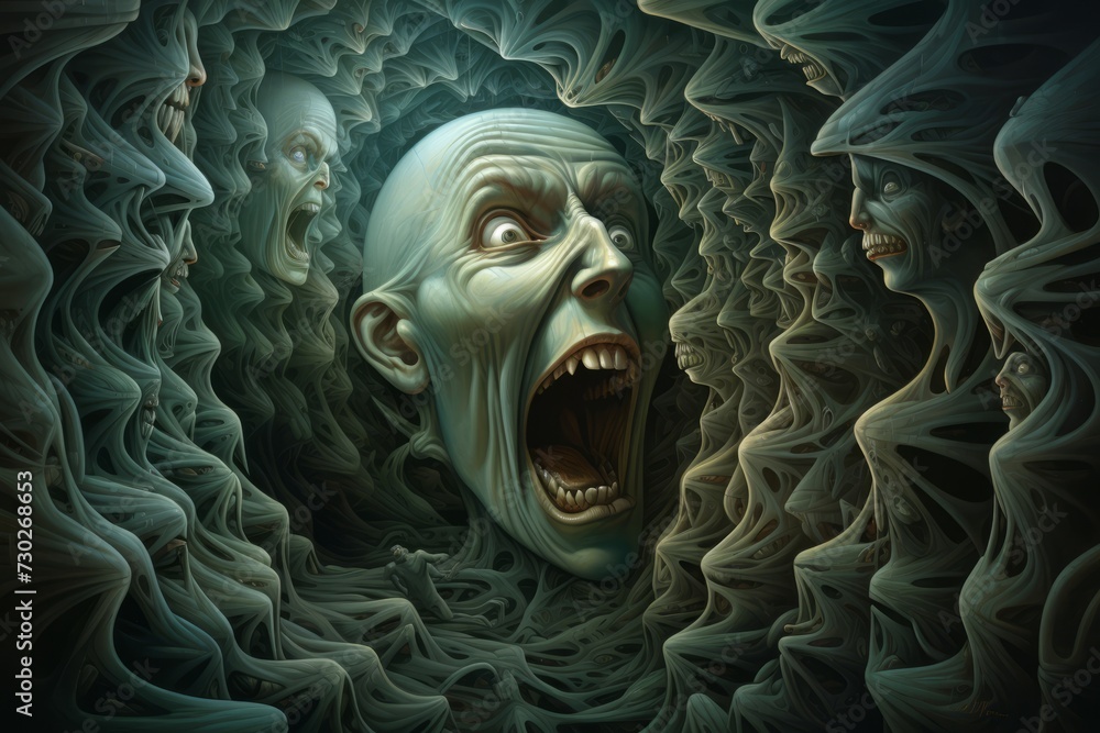 Poster surreal artwork with distorted and warped features to depict twisted fears