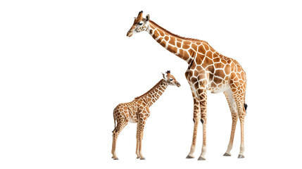 Two Giraffes Standing Side by Side on a White Background