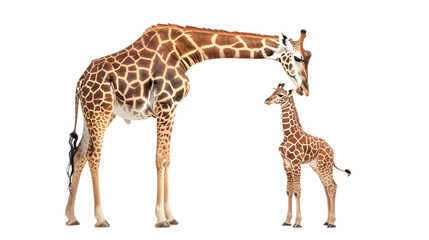 Two Giraffes Standing Together on a White Background