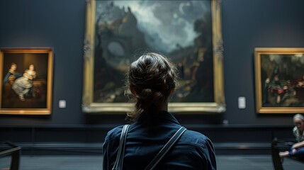 Obraz premium a lonely museum visitor, generative ai
