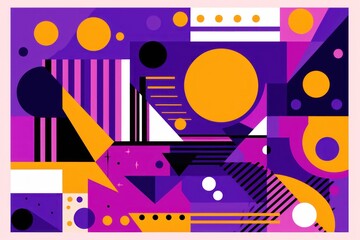 A Purple poster featuring various abstract design elements, in the style of pop art