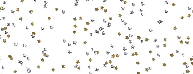 XMAS Stars - Banner with golden decoration. Festive border with falling glitter dust and stars.