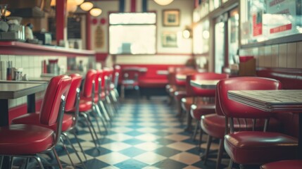 Generative AI, Vintage photo of American cafe 50s, retro interior design