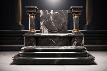 Elegant Marble podium. Leaf plant product. Generate Ai