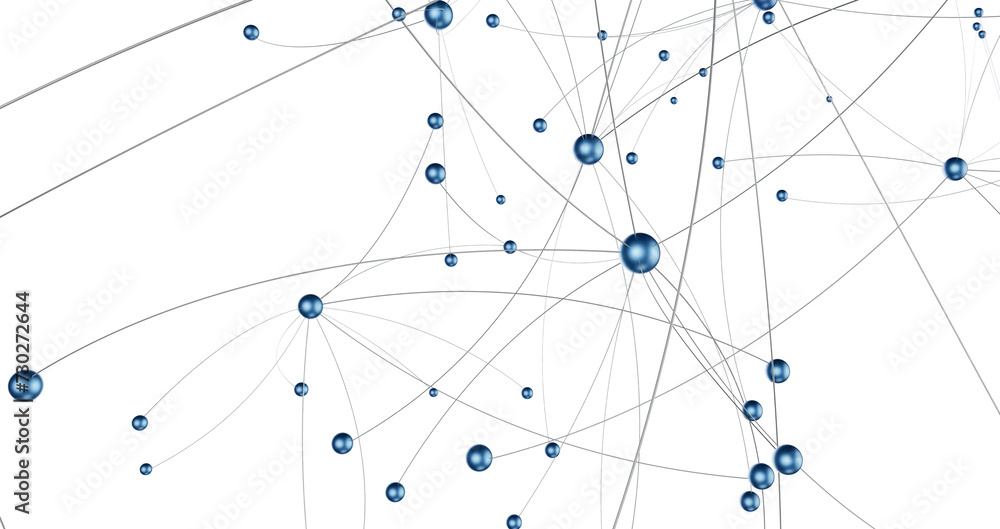 Poster big data visualization. network connection structure with chaotic distribution of points and lines. 