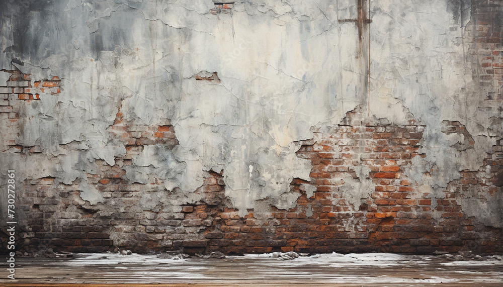 Poster old, weathered brick wall with abstract rusty patterns generated by ai