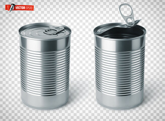 Vector realistic illustration of tin cans on a transparent background.