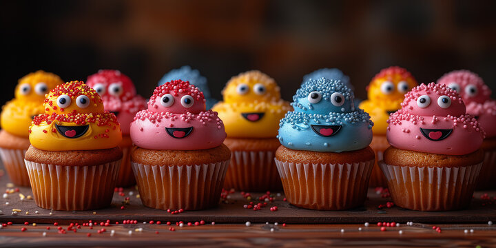 Muffin als Cartoons mit Gesichter