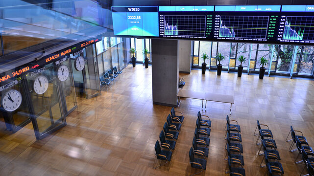 Warsaw, Poland. 7 February 2024. Interior of the Warsaw stock exchange building.
