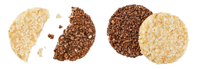 coconut and amaranth cookies with carob isolated on white background with full depth of field. Healthy food.