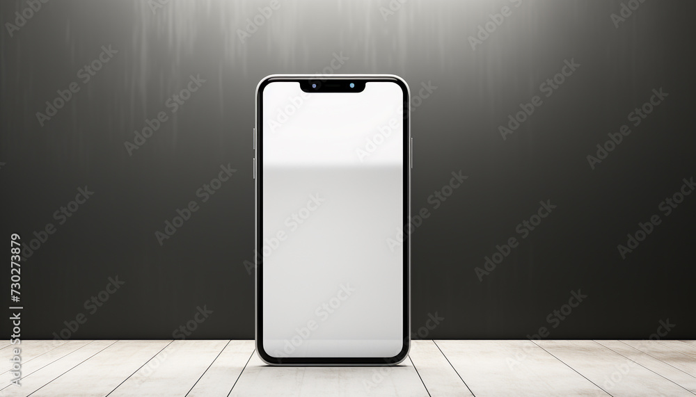 Poster modern smartphone on clean table, showing wireless technology and connection generated by ai