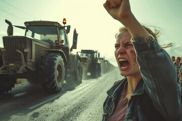 Rustic Resistance: Tractors Stand as Symbols of Anger - obrazy, fototapety, plakaty