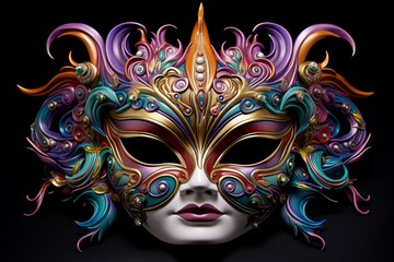 Ornate Mardi gras mask. New venetian costume. Generate Ai