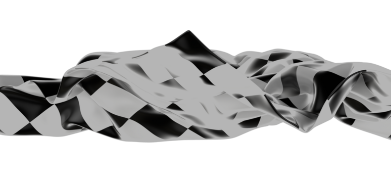 Wavy racing checkered flag with diagonal folds. Realistic 3d render