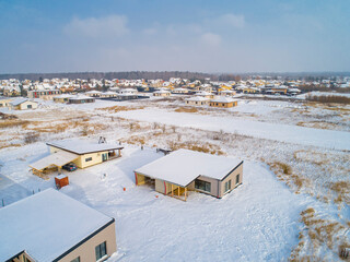 An aerial view of beautiful winter building and nature